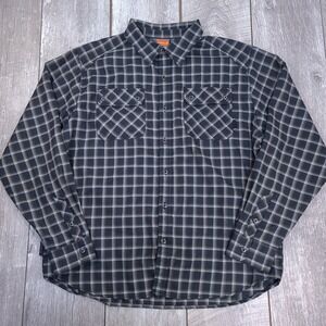 Merrell Button Front Shirt Mens XL Grey Blue Plaid Opti-Wick Long Sleeve Hiking